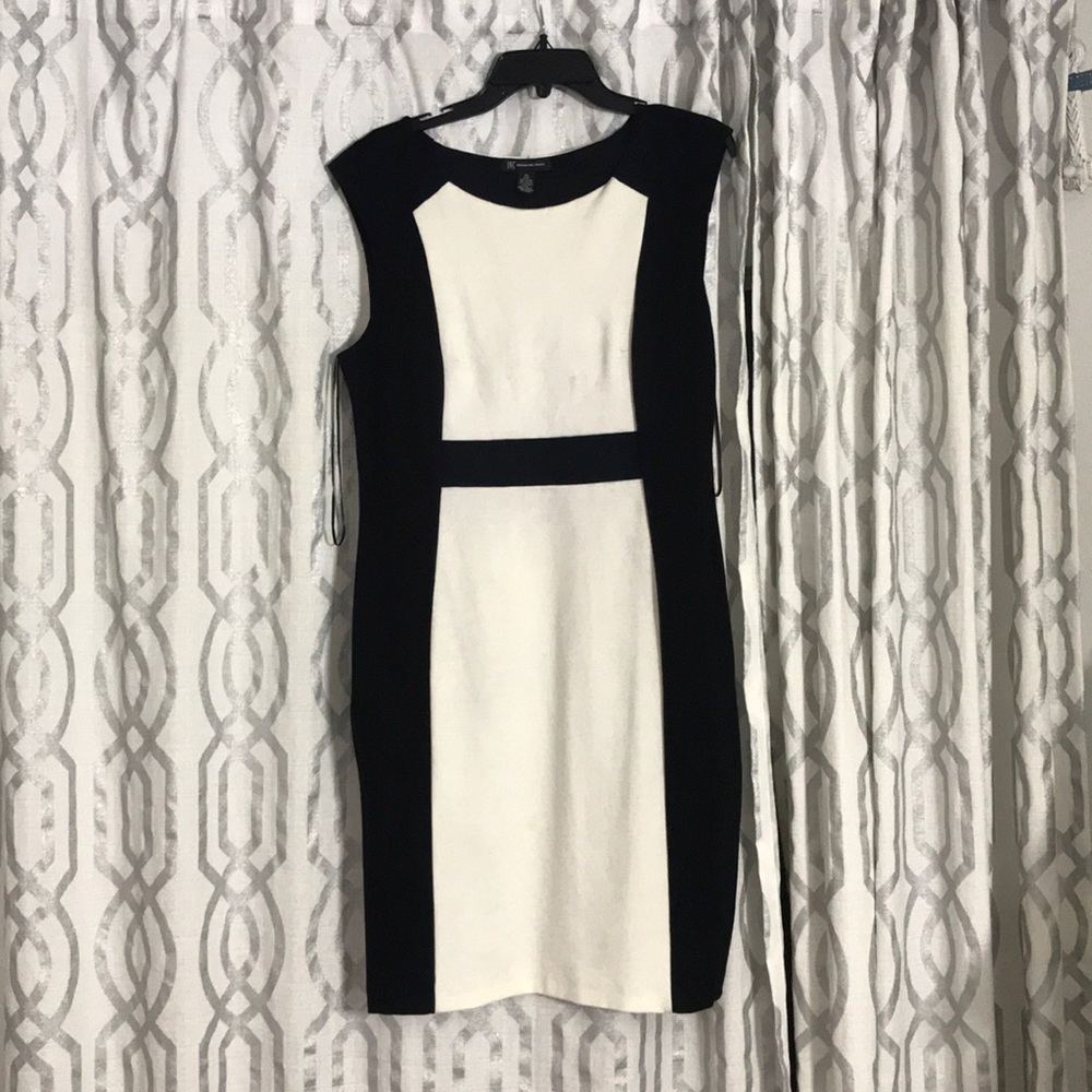 Black/White color-block midi dress